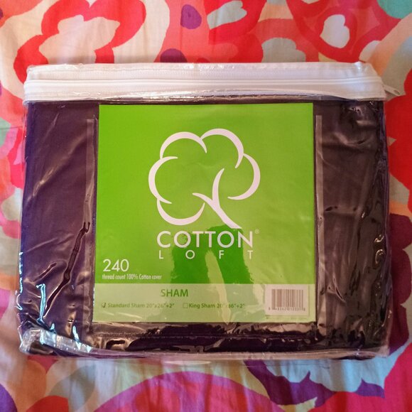 Cotton Loft Pillow Sham, Standard, 20 x 26 +2, Purple, New in Package - Picture 1 of 5